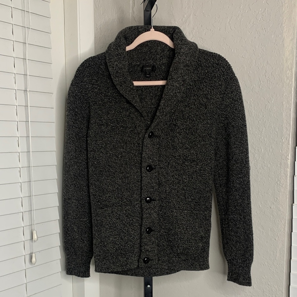 J. Crew lambswool Charcoal Cardigan Sweater medium